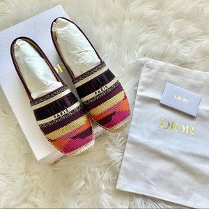 NIB DIOR Granville Logo Embroidered Multicolor Patchwork Flat Espadrille 38
